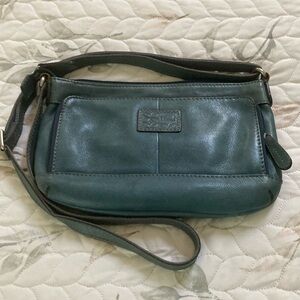 Blue leather shoulder bag by Fossil